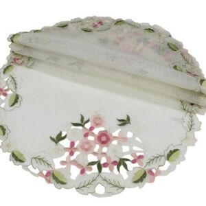 Xia Home Fashions Fairy Garden Embroidered Cutwork Round Doily - Set of 4, 12" X